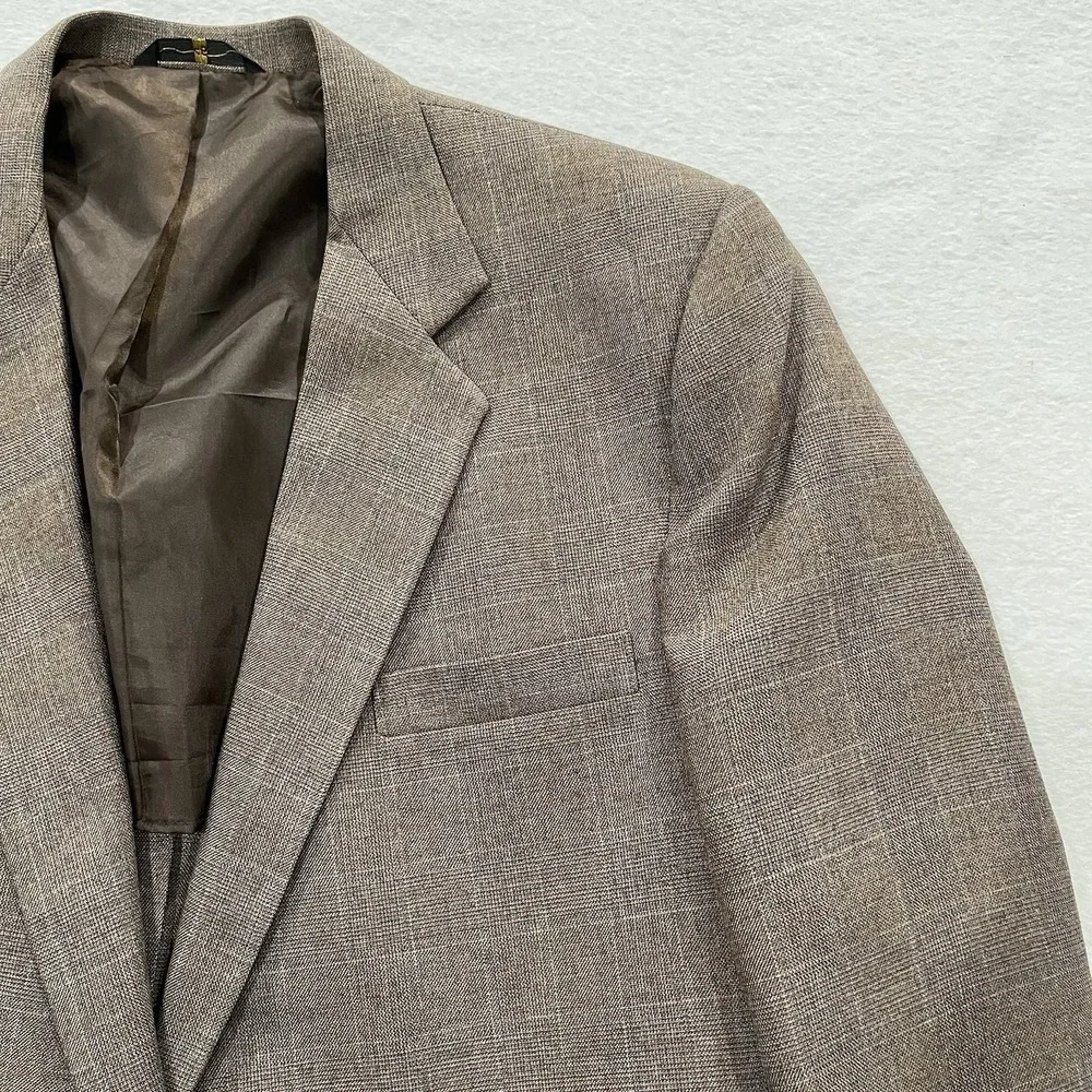 Haggar Magic Stretch Jacket Mens 46R Brown Blazer 2 Button Sport Coat USA Made